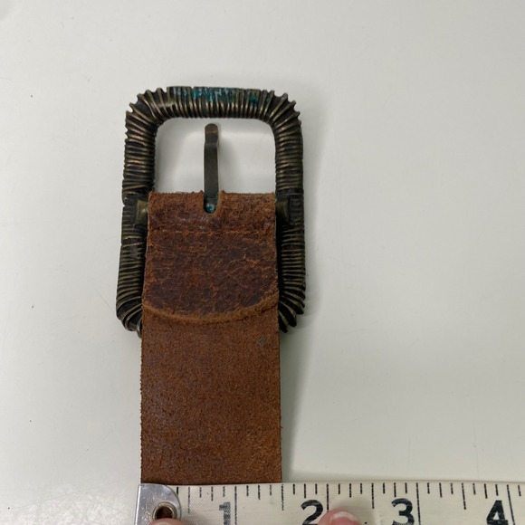 Artisanal Distressed Leather Belt Made in Italy Brown Ribbed Brass Buckle Size L - Picture 9 of 11